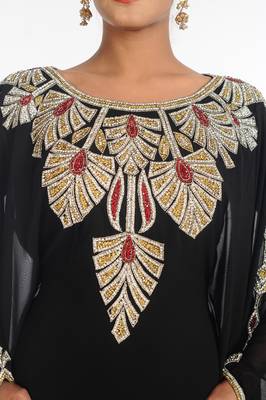 Black Embroidered Georgette Islamic Kaftan 3
