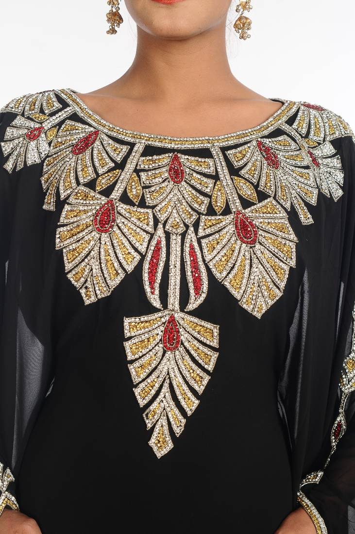 Black Embroidered Georgette Islamic Kaftan