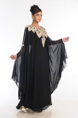Black Embroidered Georgette Islamic Kaftan 4