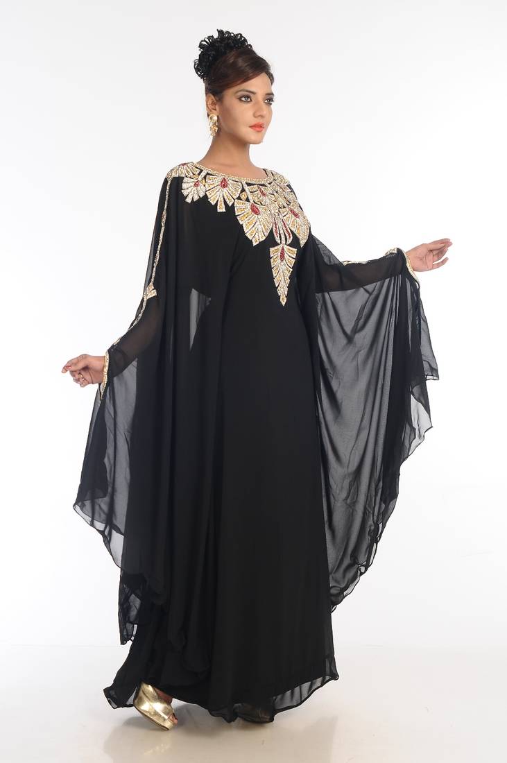 Black Embroidered Georgette Islamic Kaftan