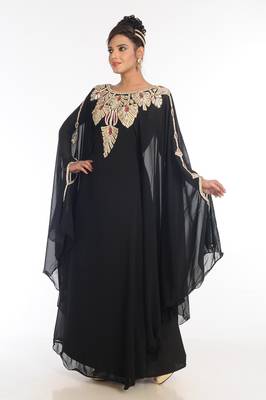 Black Embroidered Georgette Islamic Kaftan 5