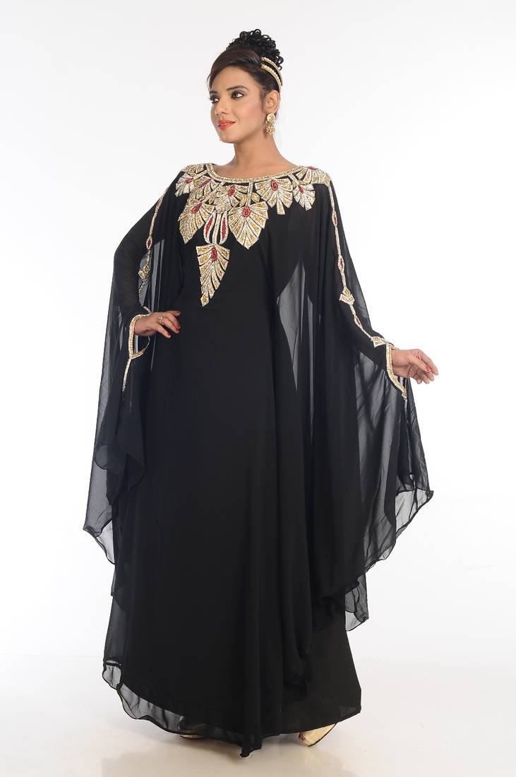 Black Embroidered Georgette Islamic Kaftan