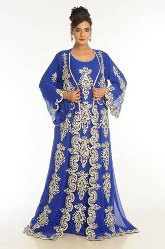 Royal Blue Embroidered Georgette Islamic Kaftan