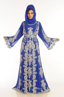 Royal Blue Embroidered Georgette Islamic Kaftan 2