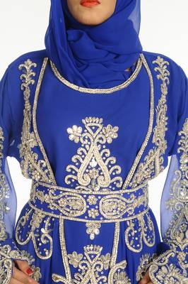 Royal Blue Embroidered Georgette Islamic Kaftan 3
