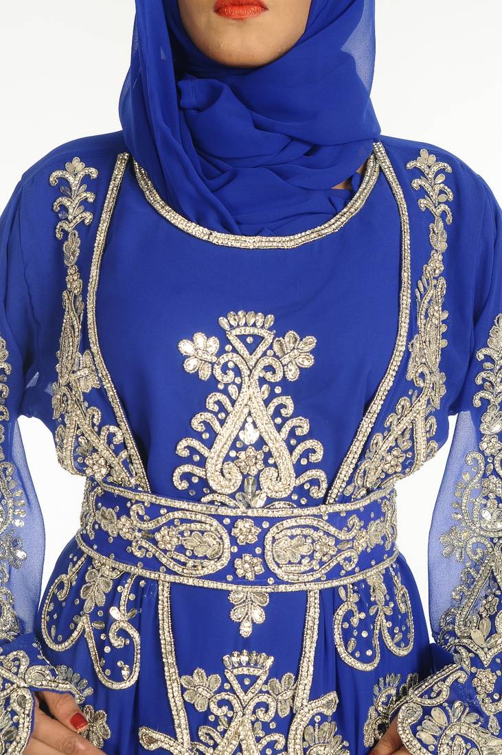 Royal Blue Embroidered Georgette Islamic Kaftan