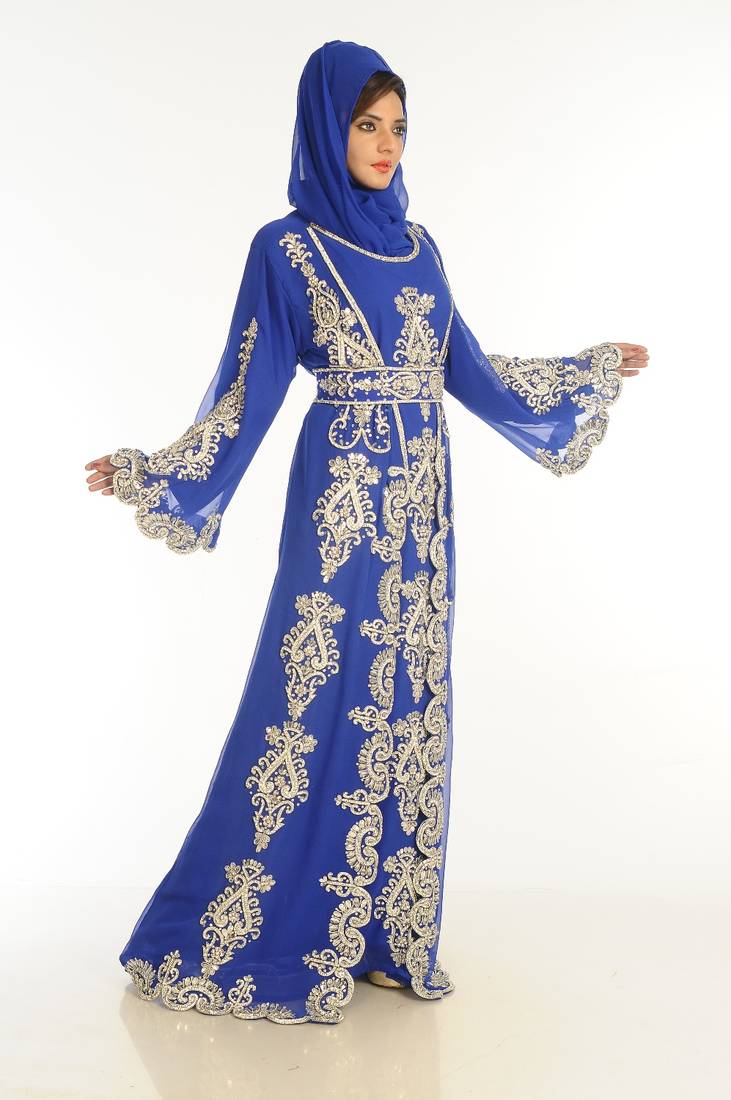 Royal Blue Embroidered Georgette Islamic Kaftan