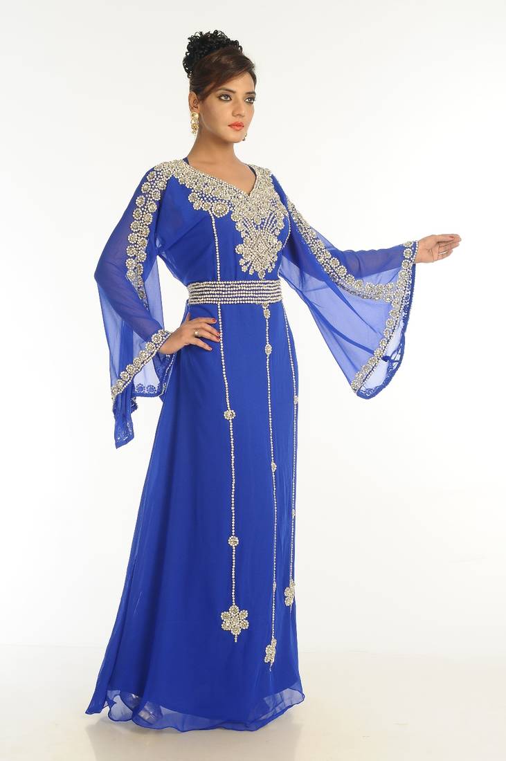 Royal Blue Embroidered Georgette Islamic Kaftan