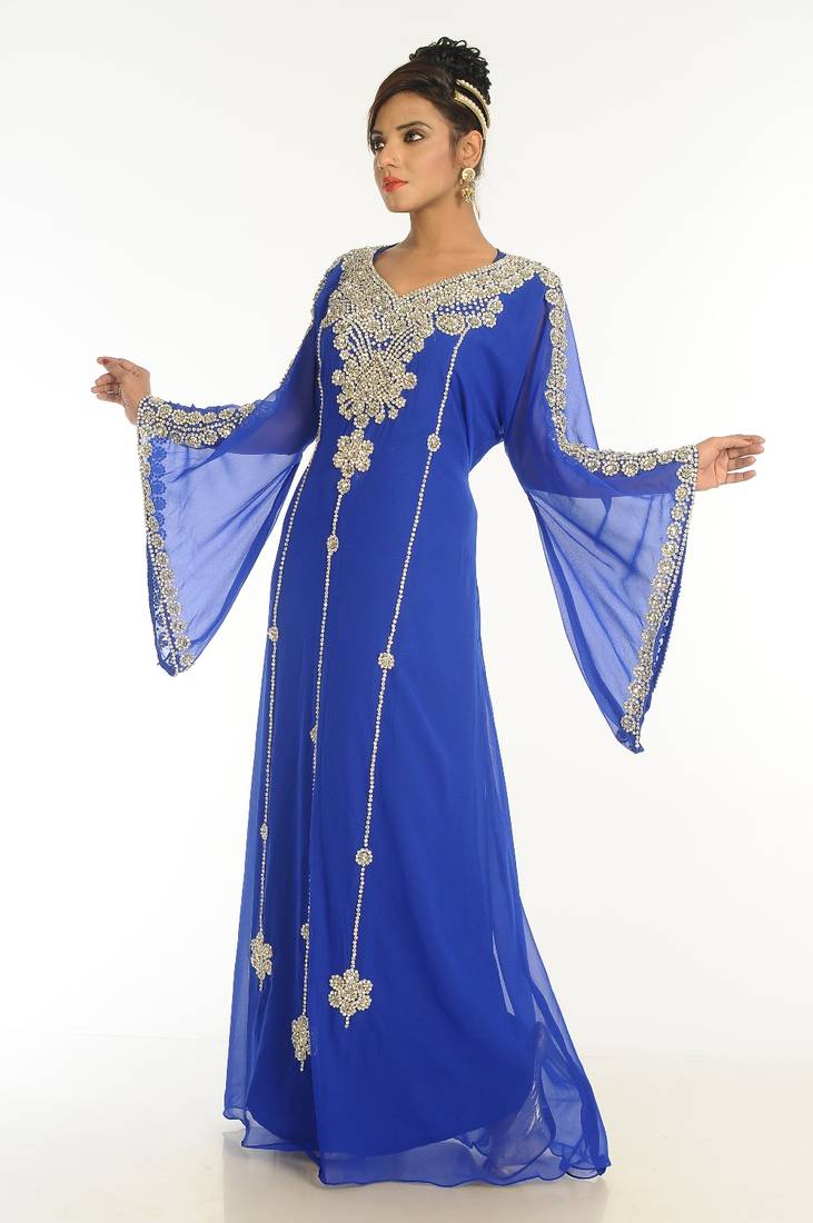 Royal Blue Embroidered Georgette Islamic Kaftan