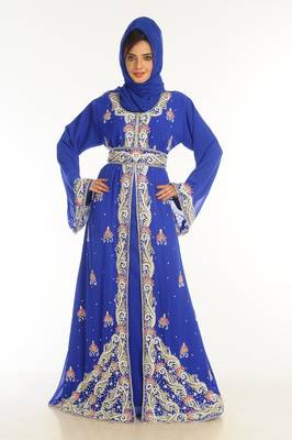 Royal Blue Embroidered Georgette Islamic Kaftan 1