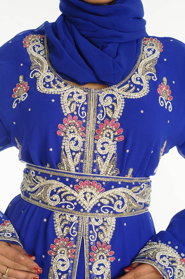 Royal Blue Embroidered Georgette Islamic Kaftan