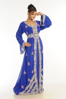 Royal Blue Embroidered Georgette Islamic Kaftan 4
