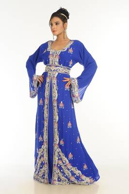 Royal Blue Embroidered Georgette Islamic Kaftan 5