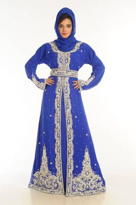 Royal Blue Embroidered Georgette Islamic Kaftan 1