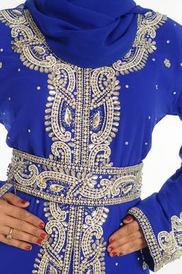 Royal Blue Embroidered Georgette Islamic Kaftan 2