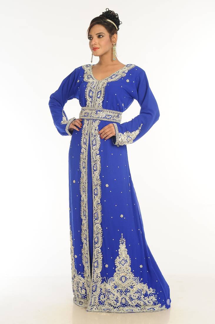 Royal Blue Embroidered Georgette Islamic Kaftan