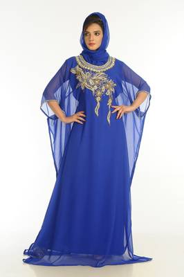 Royal Blue Embroidered Georgette Islamic Kaftan 1