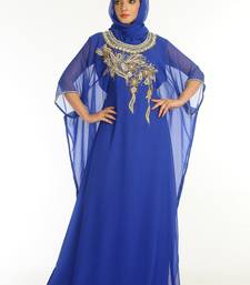Royal Blue Embroidered Georgette Islamic Kaftan