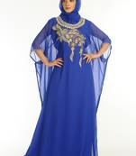 Royal Blue Embroidered Georgette Islamic Kaftan