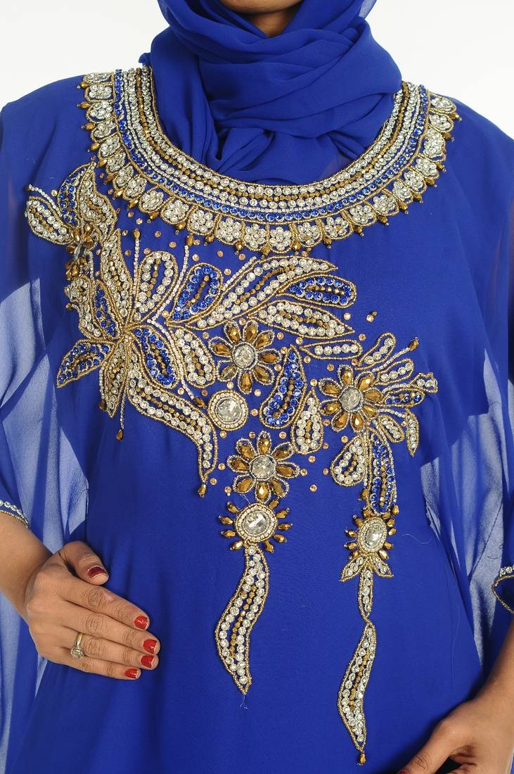 Royal Blue Embroidered Georgette Islamic Kaftan