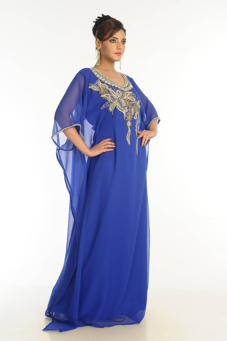 Royal Blue Embroidered Georgette Islamic Kaftan
