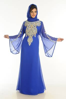 Royal Blue Embroidered Georgette Islamic Kaftan 1