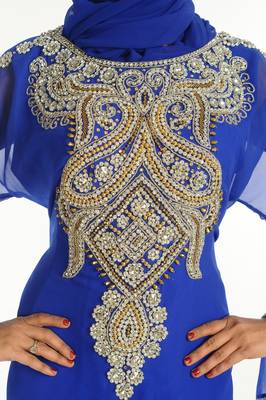Royal Blue Embroidered Georgette Islamic Kaftan 2