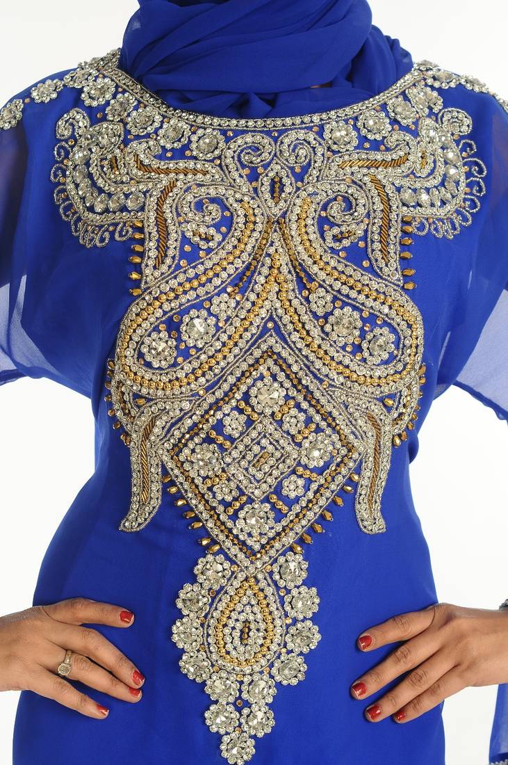 Royal Blue Embroidered Georgette Islamic Kaftan
