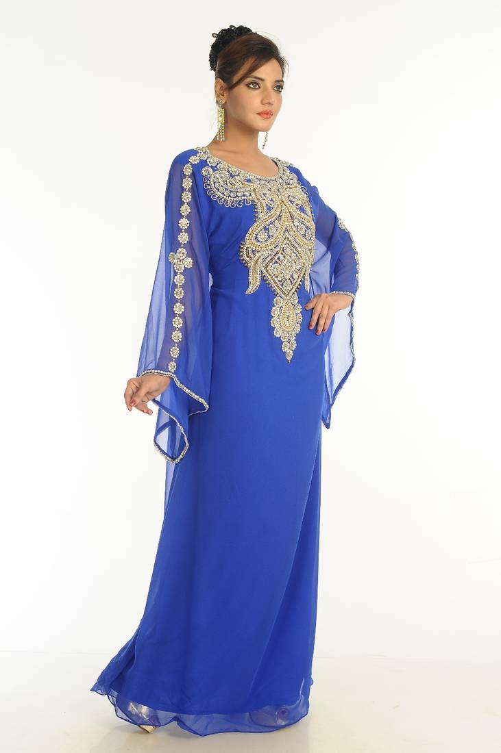 Royal Blue Embroidered Georgette Islamic Kaftan
