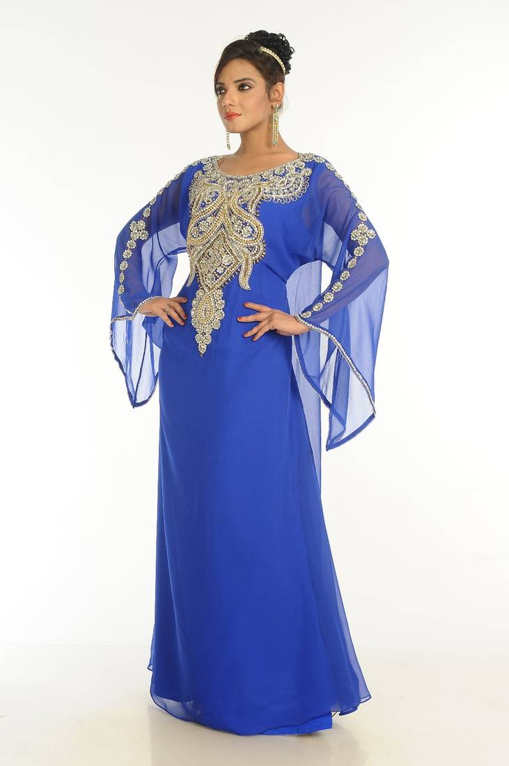 Royal Blue Embroidered Georgette Islamic Kaftan