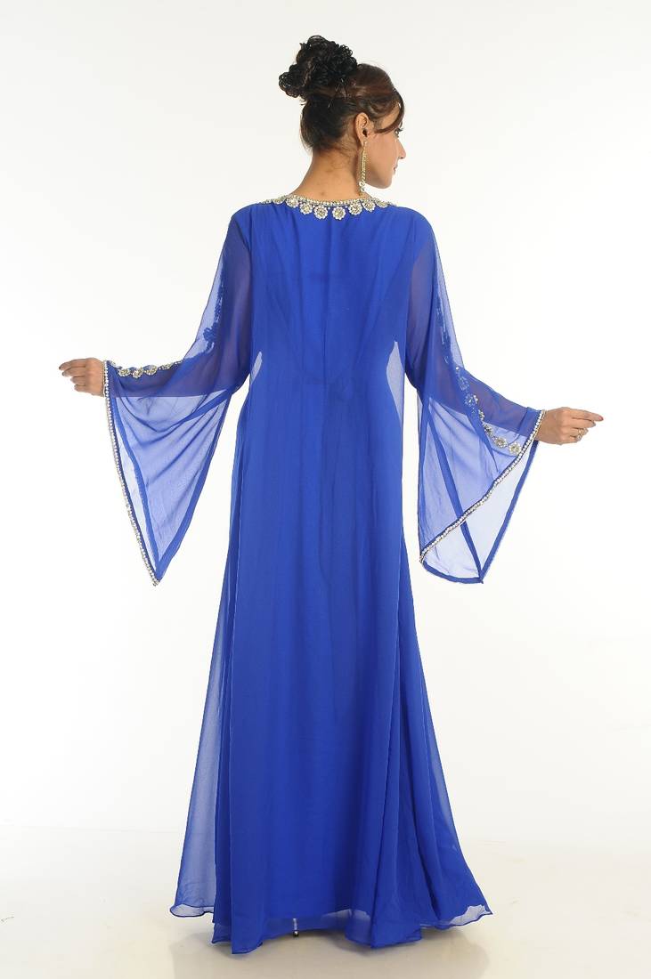 Royal Blue Embroidered Georgette Islamic Kaftan