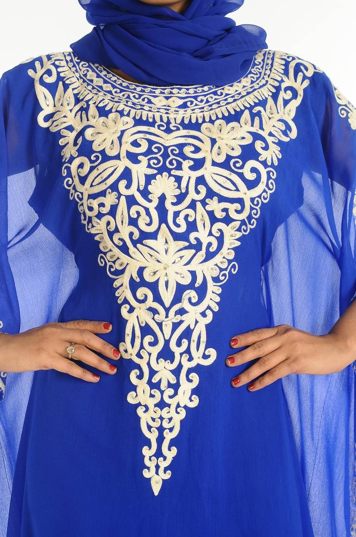 Royal Blue Embroidered Georgette Islamic Kaftan