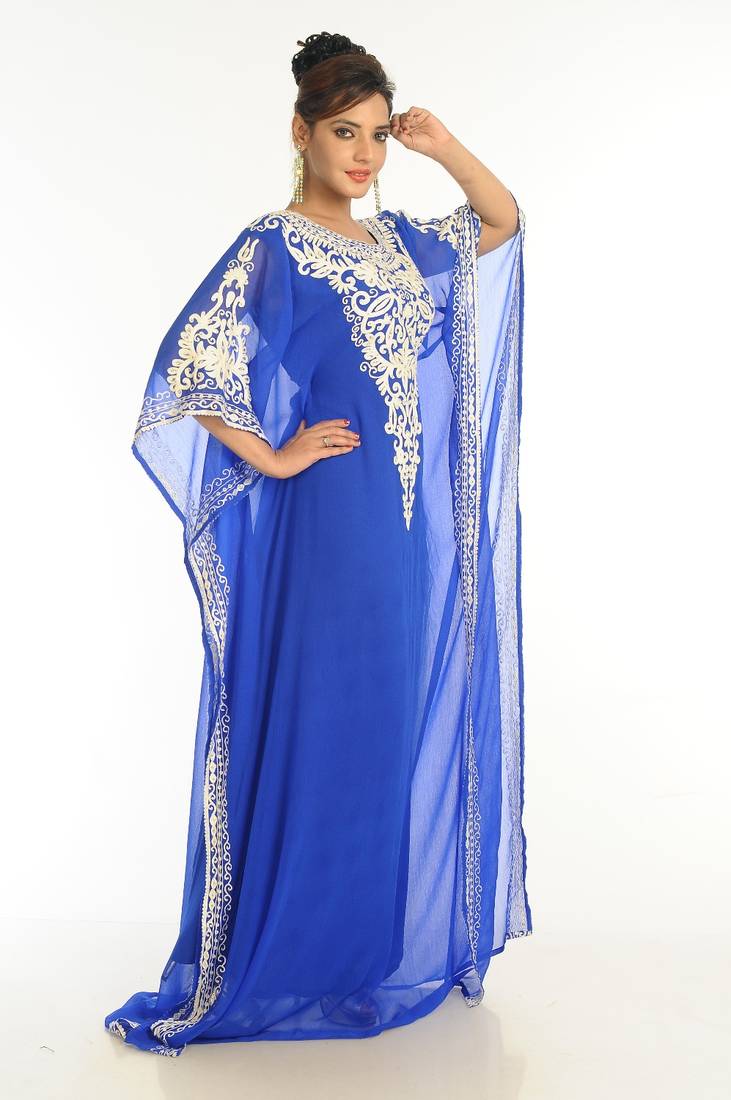 Royal Blue Embroidered Georgette Islamic Kaftan