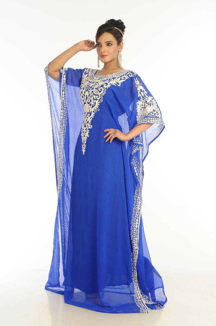 Royal Blue Embroidered Georgette Islamic Kaftan