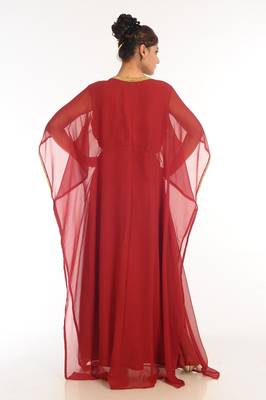 Maroon Embroidered Georgette Islamic Kaftan 2