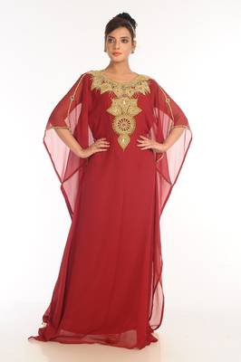 Maroon Embroidered Georgette Islamic Kaftan 1