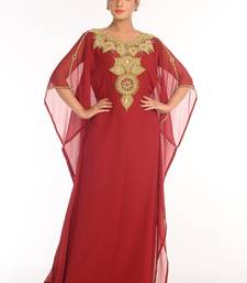 Maroon Embroidered Georgette Islamic Kaftan