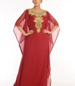 Maroon Embroidered Georgette Islamic Kaftan