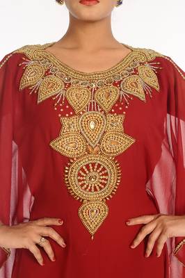 Maroon Embroidered Georgette Islamic Kaftan 3