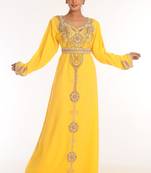 Yellow Embroidered Georgette Islamic Kaftan