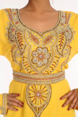 Yellow Embroidered Georgette Islamic Kaftan 3