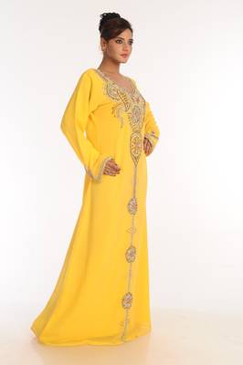 Yellow Embroidered Georgette Islamic Kaftan 4