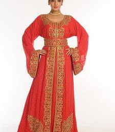 Red Embroidered Georgette Islamic Kaftan