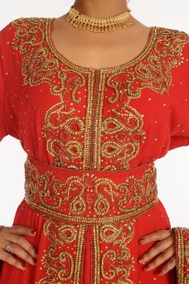 Red Embroidered Georgette Islamic Kaftan 2