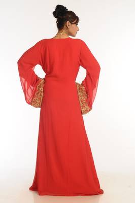 Red Embroidered Georgette Islamic Kaftan 5