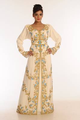 Cream Embroidered Georgette Islamic Kaftan 1