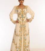 Cream Embroidered Georgette Islamic Kaftan