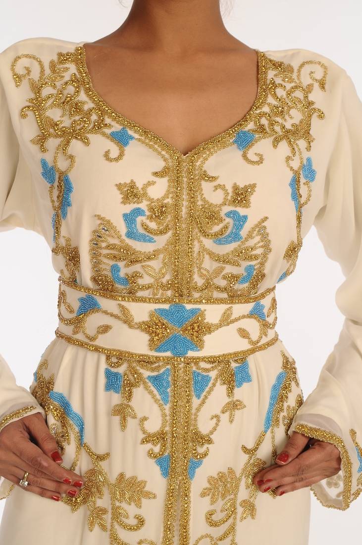 Cream Embroidered Georgette Islamic Kaftan