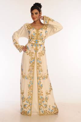 Cream Embroidered Georgette Islamic Kaftan 4