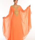Peach Embroidered Georgette Islamic Kaftan